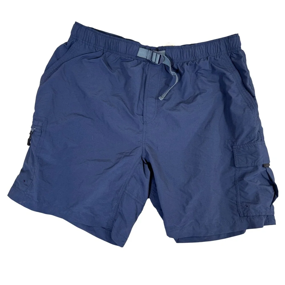 Columbia Mens Navy Blue Nylon Cargo Shorts Elastic Waist Belted XXL